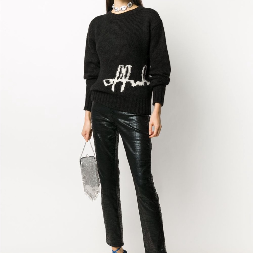 OFF-WHITE NWT logo intarsia crew neck black sweater size 42 US 6